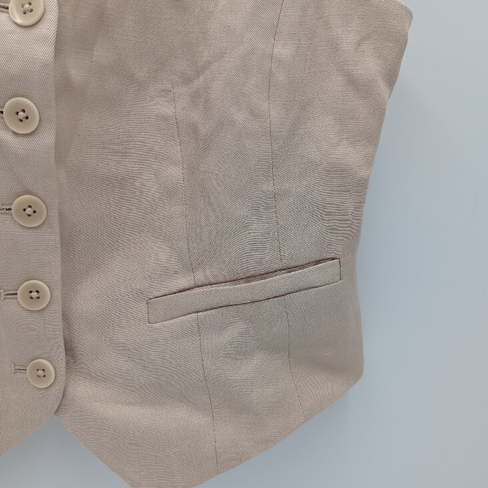 Express Beige Linen Blend Button Front Tailored V… - image 7